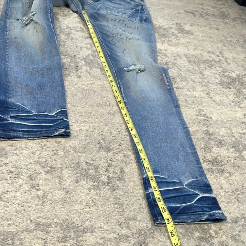 New PRPS Windsor Tapered Skinny Fit Jeans Sorry Graffiti Writing Sz 34